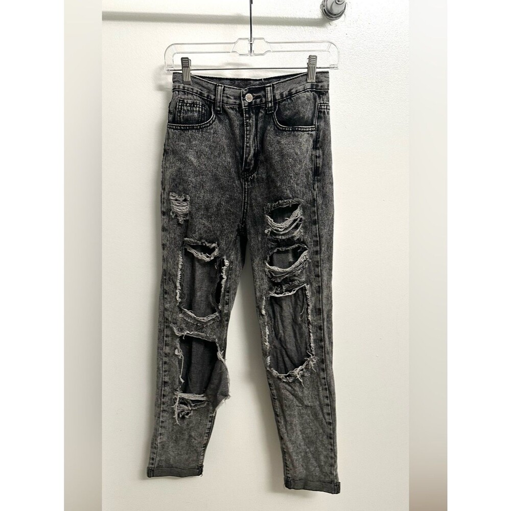 SHEIN High-Rise Distressed Black Acid-Wash Cuffed Jeans 👖4/$20!👖